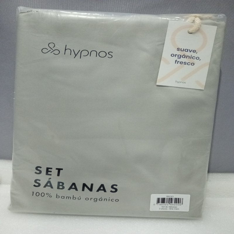 Set de Sábanas Hypnos Bambú Orgánico 2 Plazas, Gris Claro