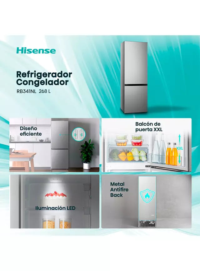 Refrigerador Hisense RB341NL 268 Litros, Plata