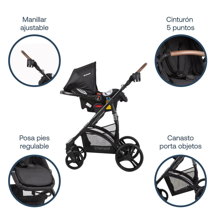 Coche Cuna Bebesit Travel System Quest Lx Negro