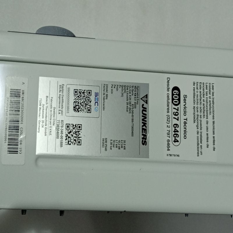 Calefón Gas Licuado Junkers WD10KME31S4300 10 Litros Blanco
