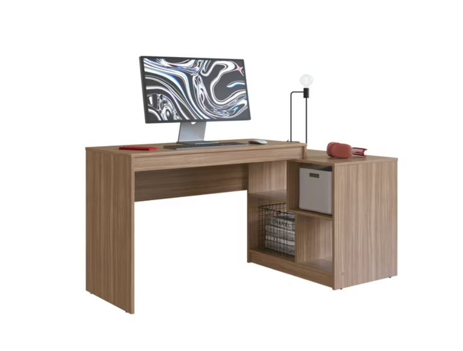 Escritorio con Librero Lateral MOOVE Nova Mobile DeFábrica B97.057 4B4 Castaño