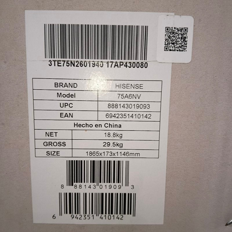 Smart TV Hisense 75A6NV, 75 Pulgadas