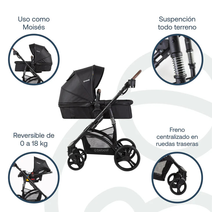 Coche Cuna Bebesit Travel System Quest Lx Negro