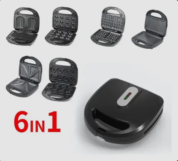 Sandwich Maker 6 en 1 con Moldes Intercambiables Antiadherente