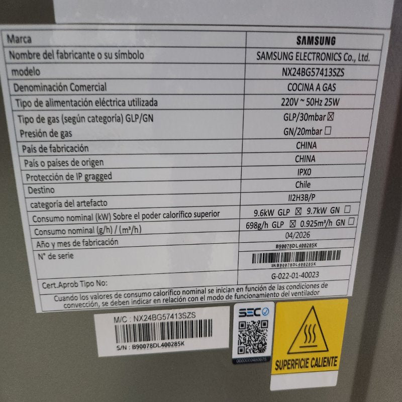 Cocina a Gas 4 Quemadores Samsung NX24BG57413SZS, Gris
