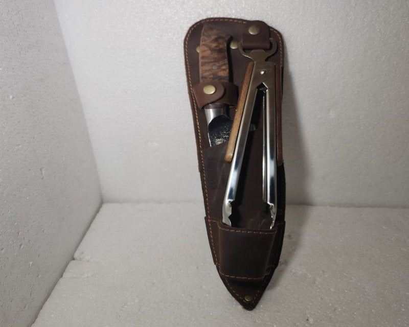 Set Cuchillo + Tenaza Curacaví Kangkawe con Funda de Cuero,Cafe