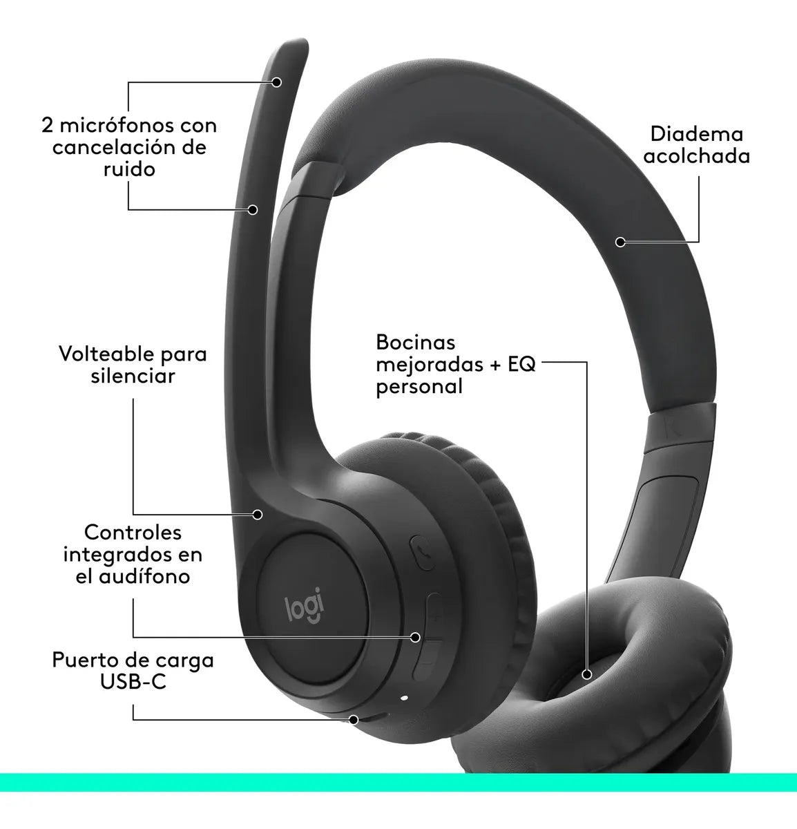 Audífonos Inalámbricos Logitech Zone 300, Negro