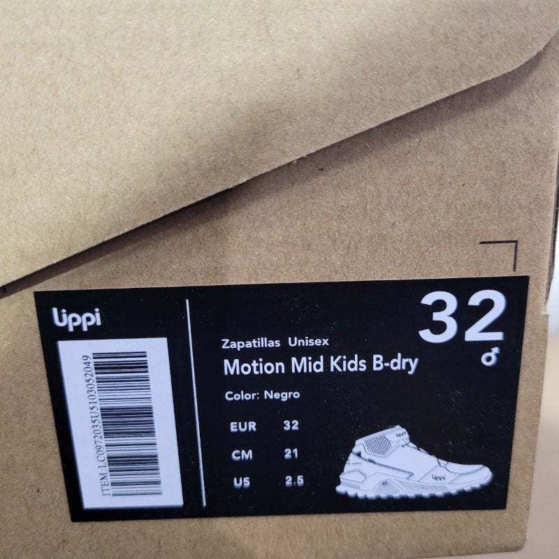 Zapatillas Lippi Motion Mid Kids B-Dry – Negro, EUR 32 / 21 cm, Unisex