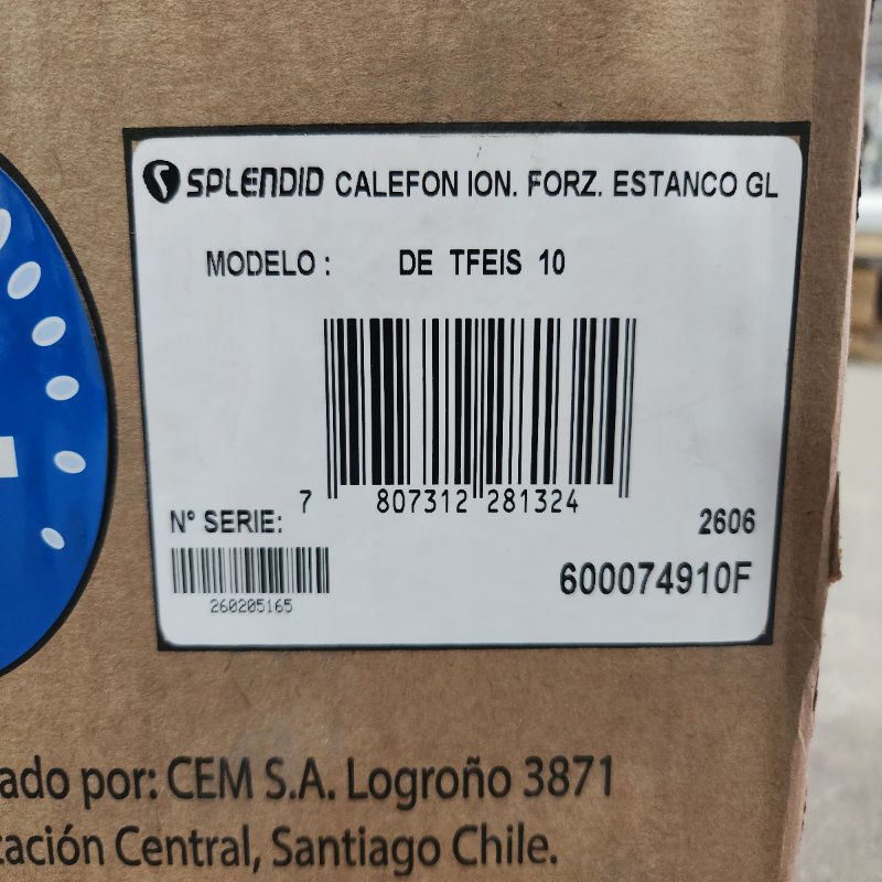 Calefont Gas Licuado 10 Litros Tiro Forzado Ionizado SPLENDID