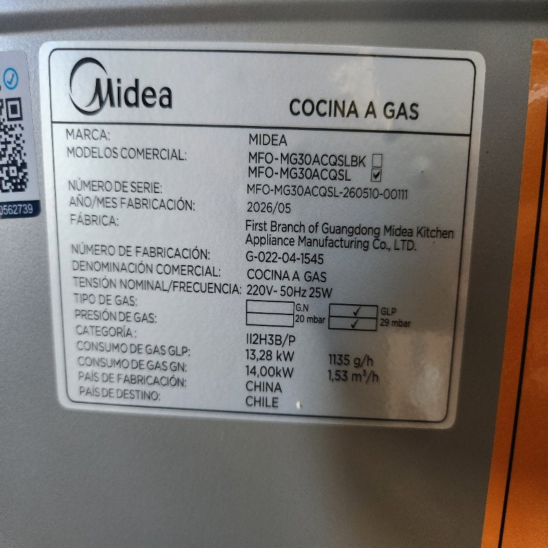 Cocina a Gas 5 Platos Midea MFO-MG30ACQSL Plateado