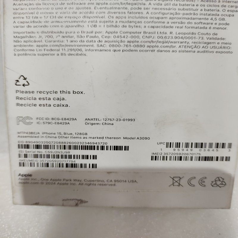 Celular iPhone 15 – Blue, 128GB