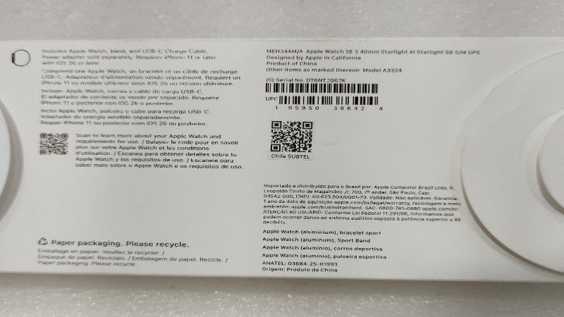 Reloj Inteligente Apple Watch SE 3 A3324 40 mm, Starlight