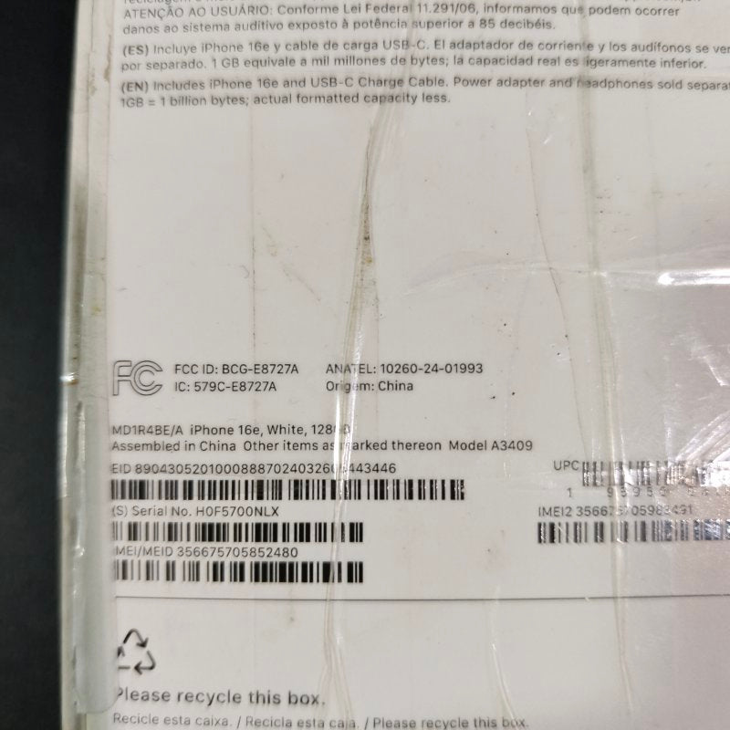 Celular iPhone 16e Reacondicionado Apple A3409 128 GB, White