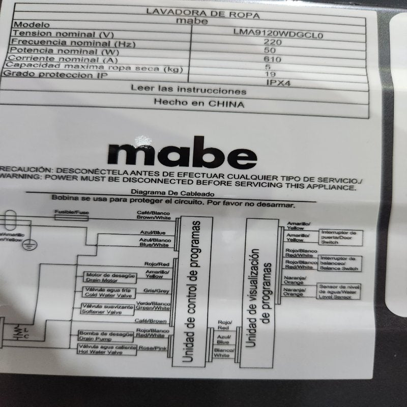 Lavadora Automática Mabe LMA9120WDGCL0 19 kg, Gris
