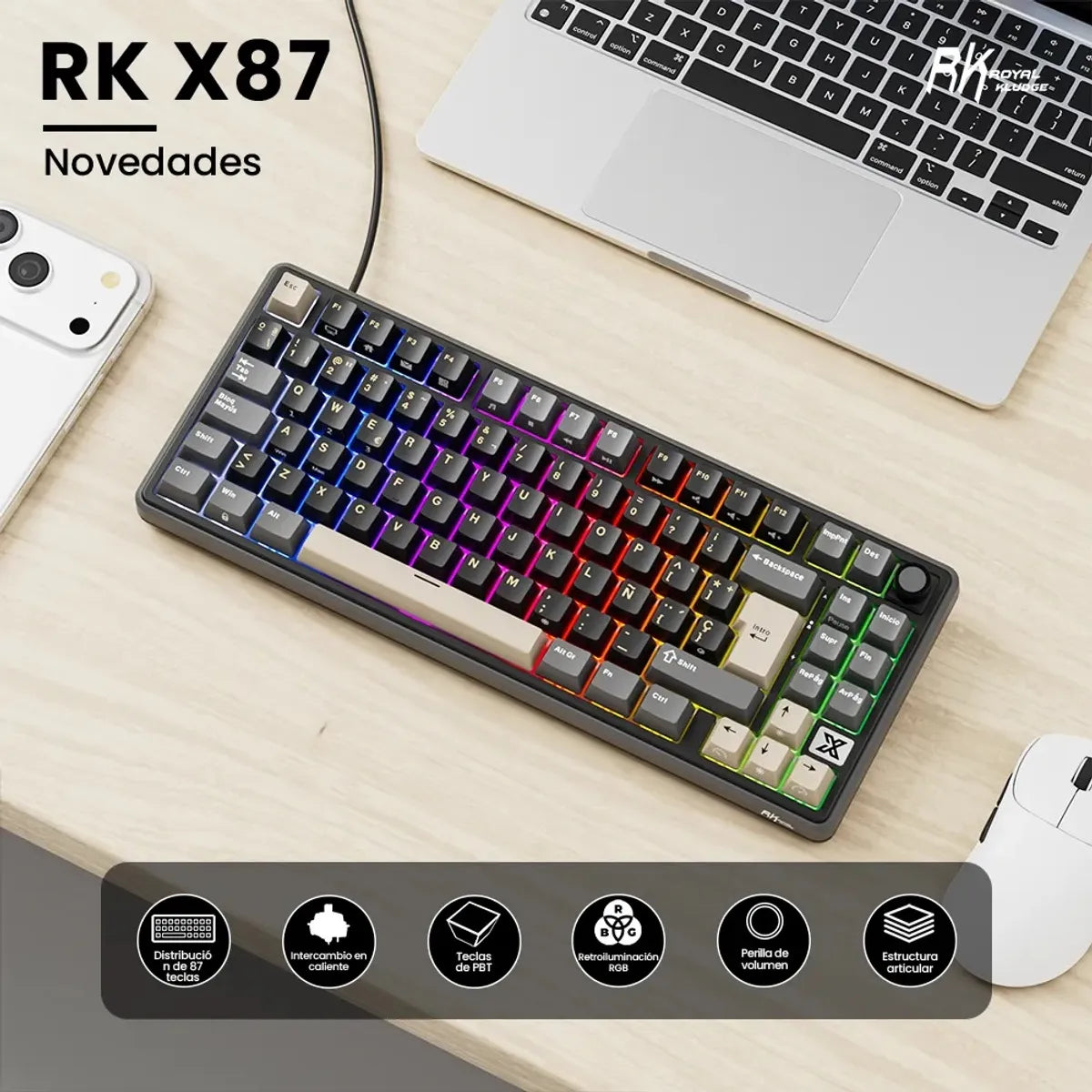 Teclado Mecánico Royal Kludge RK X87 Phantom