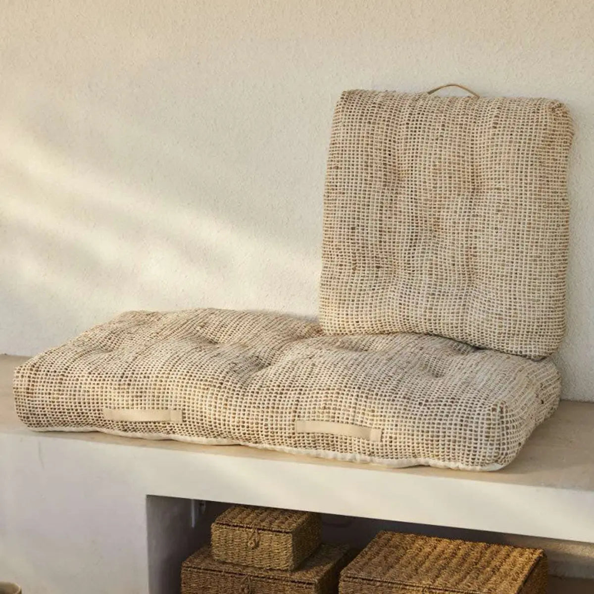 Set 2 Cojines de Suelo Calma House West 120 CRU Blanco 60x120x13 cm