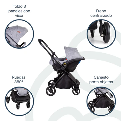 Coche De Paseo +Silla R201  Swift 360 Negro Gris