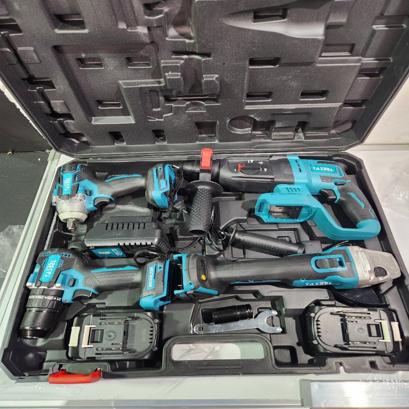 Kit de Herramientas Eléctricas Tasbel 98V con Taladro, Esmeril, Martillo y Llave de Impacto