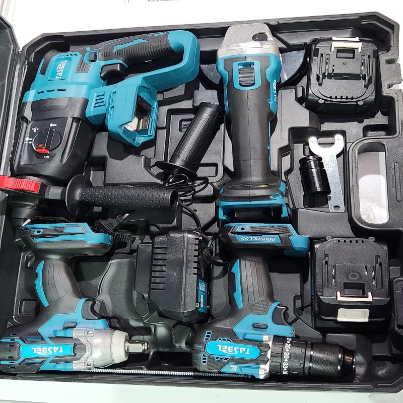 Kit de Herramientas Eléctricas Tasbel 98V con Taladro, Esmeril, Martillo y Llave de Impacto