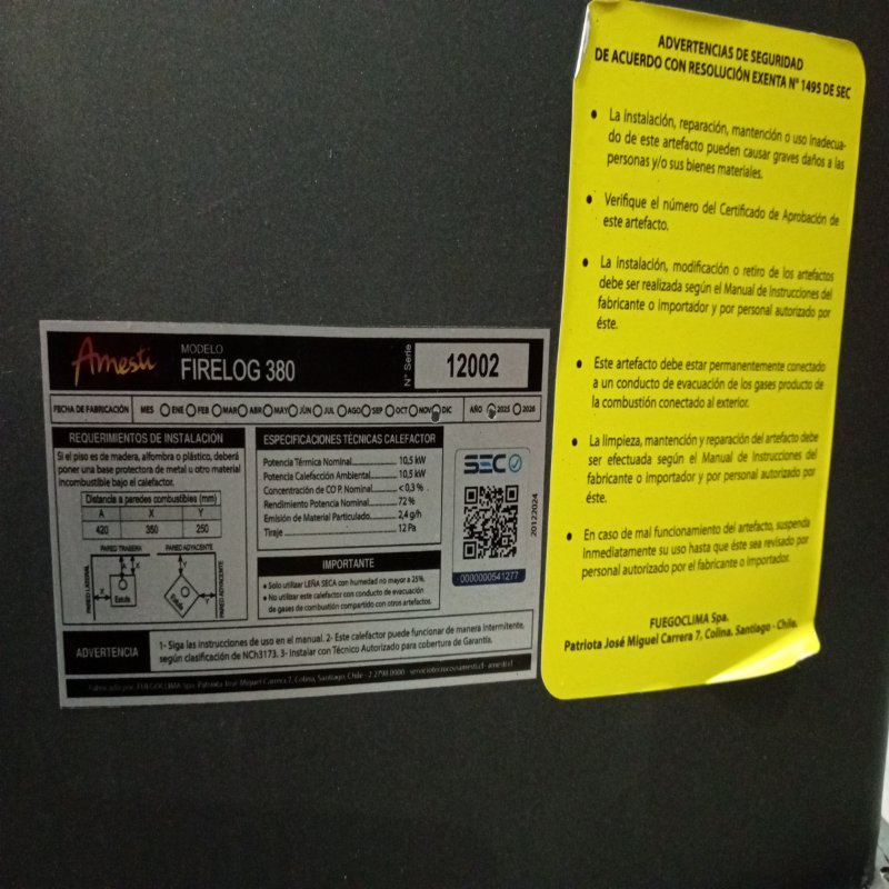 Estufa a Leña Amesti Firelog 380 Negro