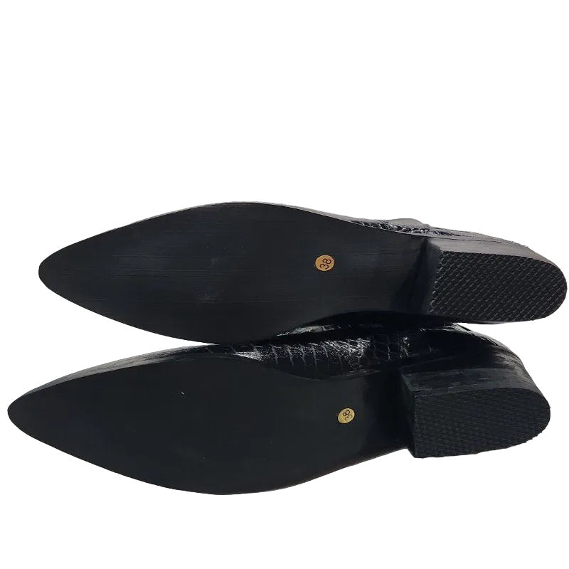 Botas Texanas para Mujer Madrid Croco Negro - Talla 38 EUR/ 25 CM