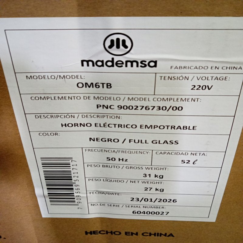 Horno Eléctrico Empotrable Mademsa OM6TB Negro