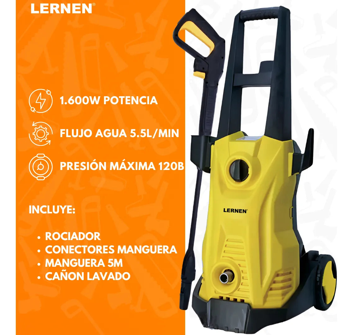 Hidrolavadora Electrica Lernen Hlp-0166 Amarilla 1600w