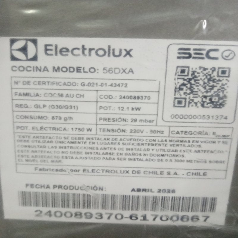 Cocina a Gas 4 Quemadores Electrolux 56DXA Inox
