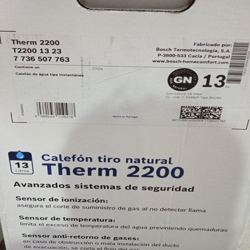 Calefón a Gas Natural Bosch Therm 2200 13 Litros, Blanco