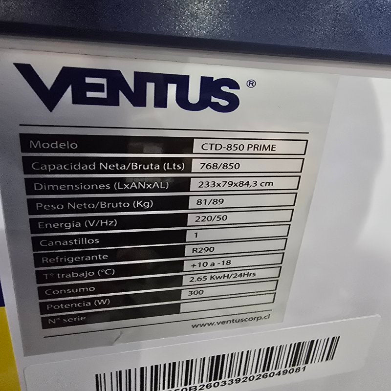 Conservadora Tapa Dura Ventus CTD-850 Prime Blanca 768 Litros