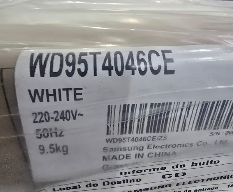 Lavadora Secadora Samsung WD95T4046CE/ZS Carga Frontal 9.5/6 kg Blanca