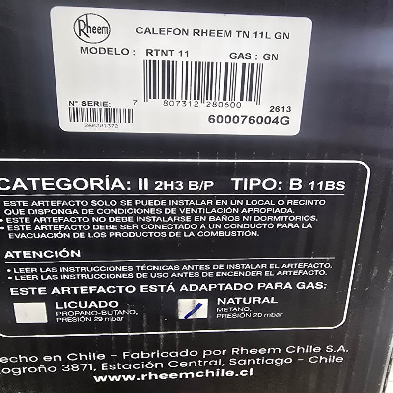 Calefón Rheem RTNT 11 Digital Gas Licuado Tiro Natural 11 Litros
