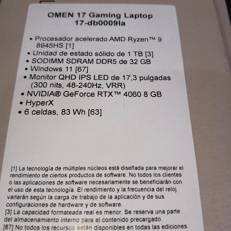 Notebook Gamer HP OMEN 17-DB0009LA AMD Ryzen 9 8945HS 32GB RAM 1TB SSD RTX 4060