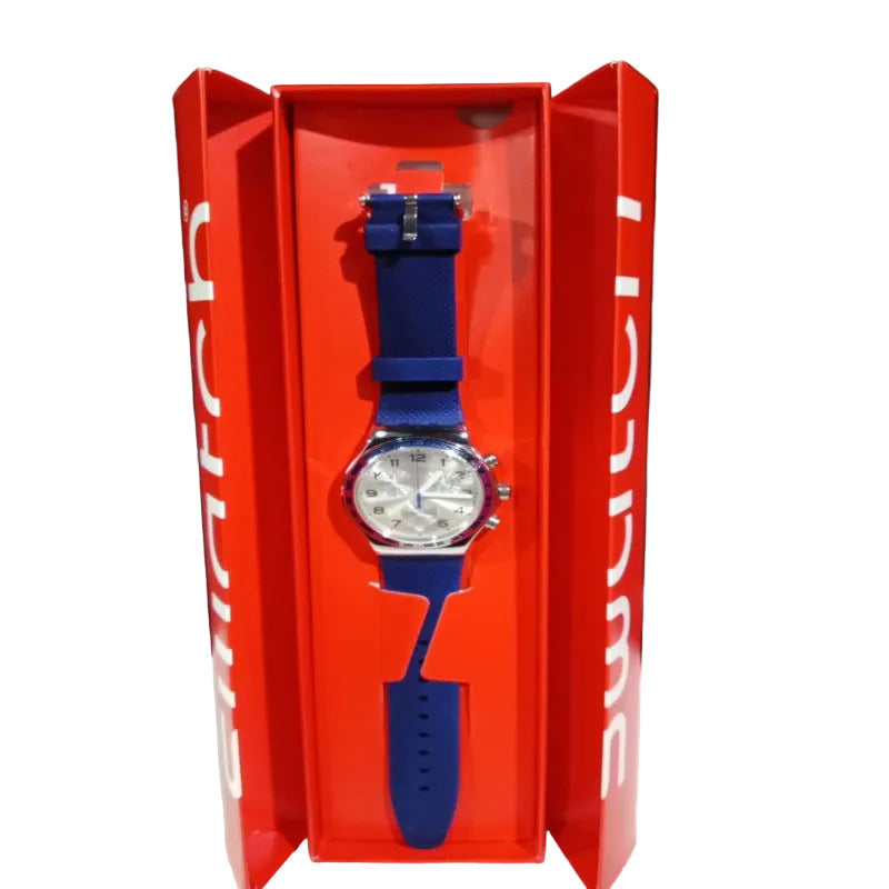 Reloj Suizo Swatch Ironía YV439 Esfera Plateada Edición Limitada, Azul