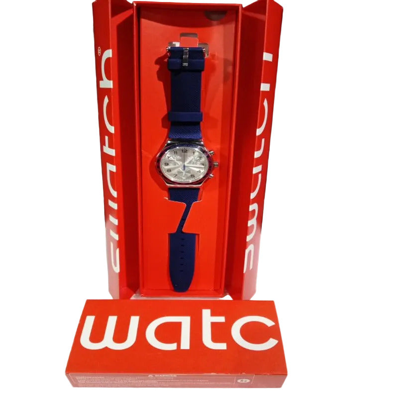 Reloj Suizo Swatch Ironía YV439 Esfera Plateada Edición Limitada, Azul