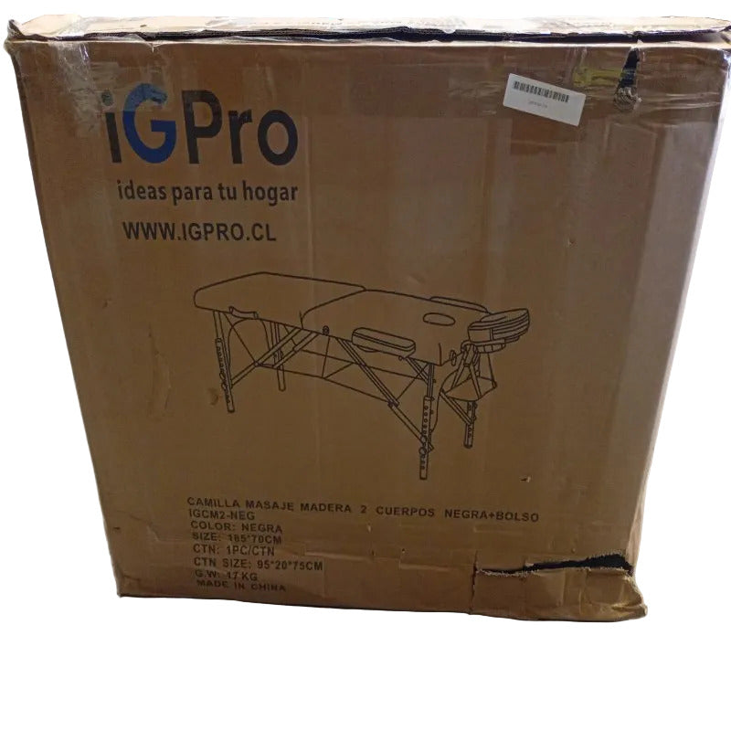 Camilla de Masaje IGPro IGCM2-MB 2 Cuerpos Madera con Bolso, Negro