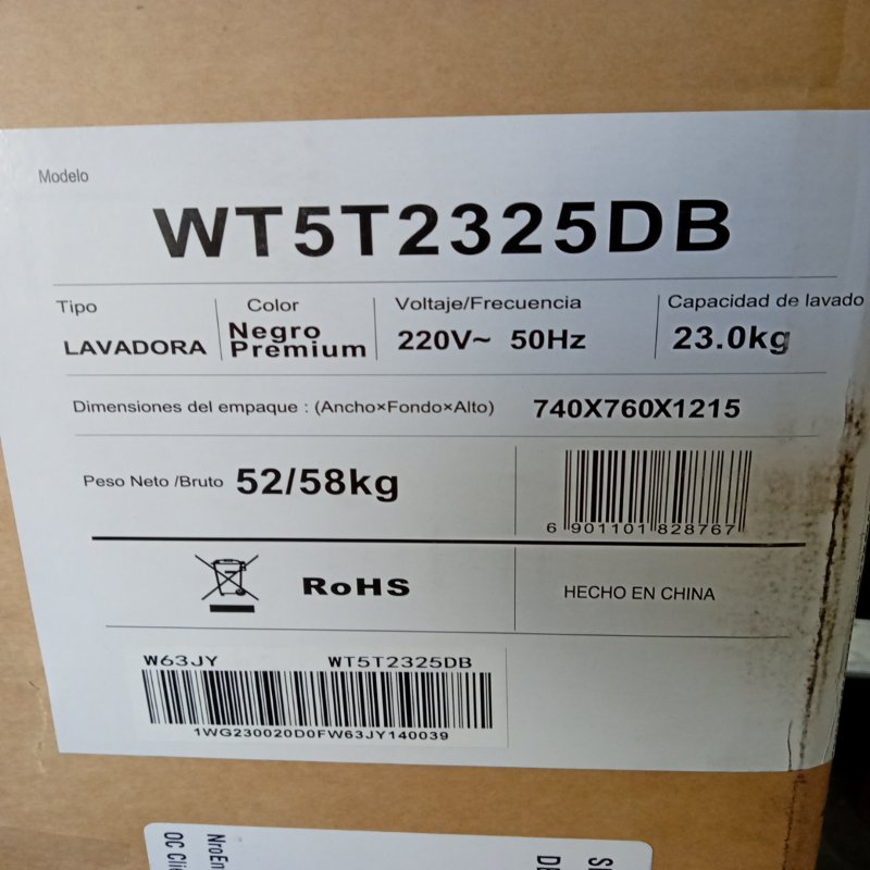 Lavadora Hisense WT5T2325DB 23 kg, Negro