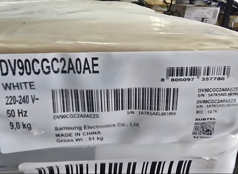 Secadora Carga Frontal Samsung DV90CG2A0AE 9 kg, Blanco