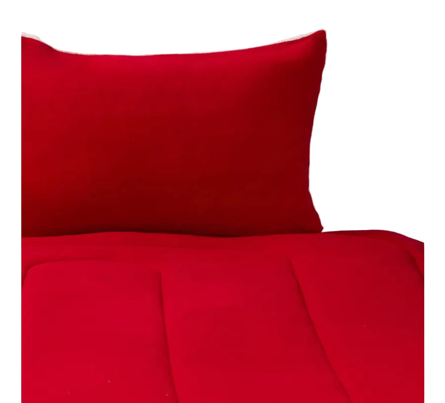 Plumón Acolchado Corderito 1 1/2  Plazas+ Funda Almohadón Dkama Rojo