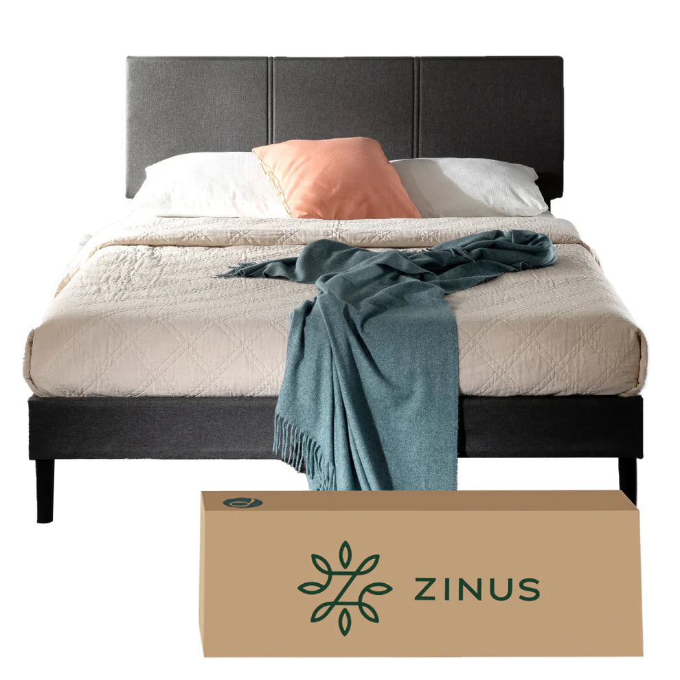 Base Cama Respaldo 2 Plazas Long Zinus Cambril Gris 150x200x31cm