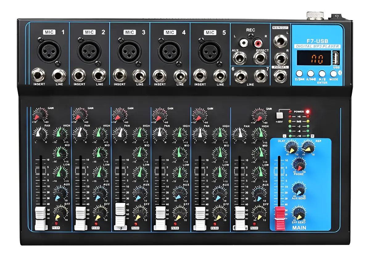 Consola Mezcladora de Audio Portátil 7 Canales