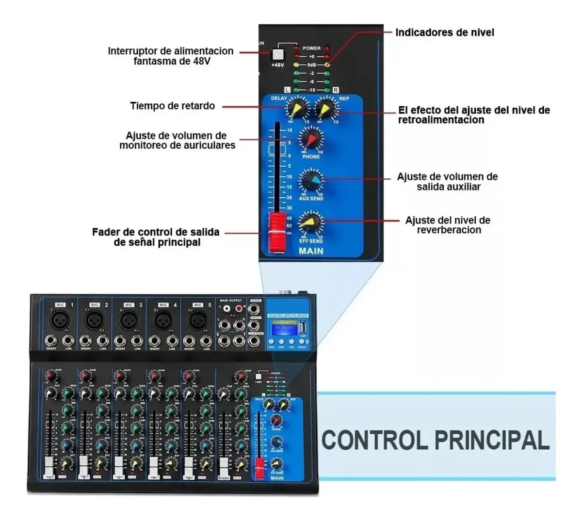 Consola Mezcladora de Audio Portátil 7 Canales