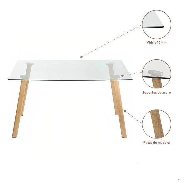 Mesa De Comedor Klik Nordica Rectangular Vidrio 140X90Cm