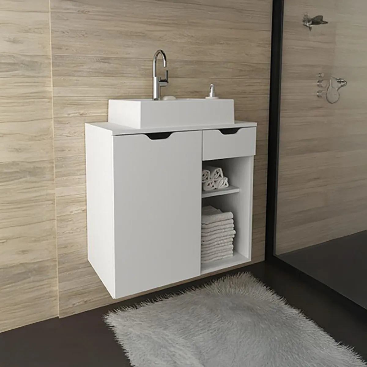 Mueble de Baño Aéreo 1 Cajón y 1 Puerta con Lavamanos, TecnoMobili BN3605.0001