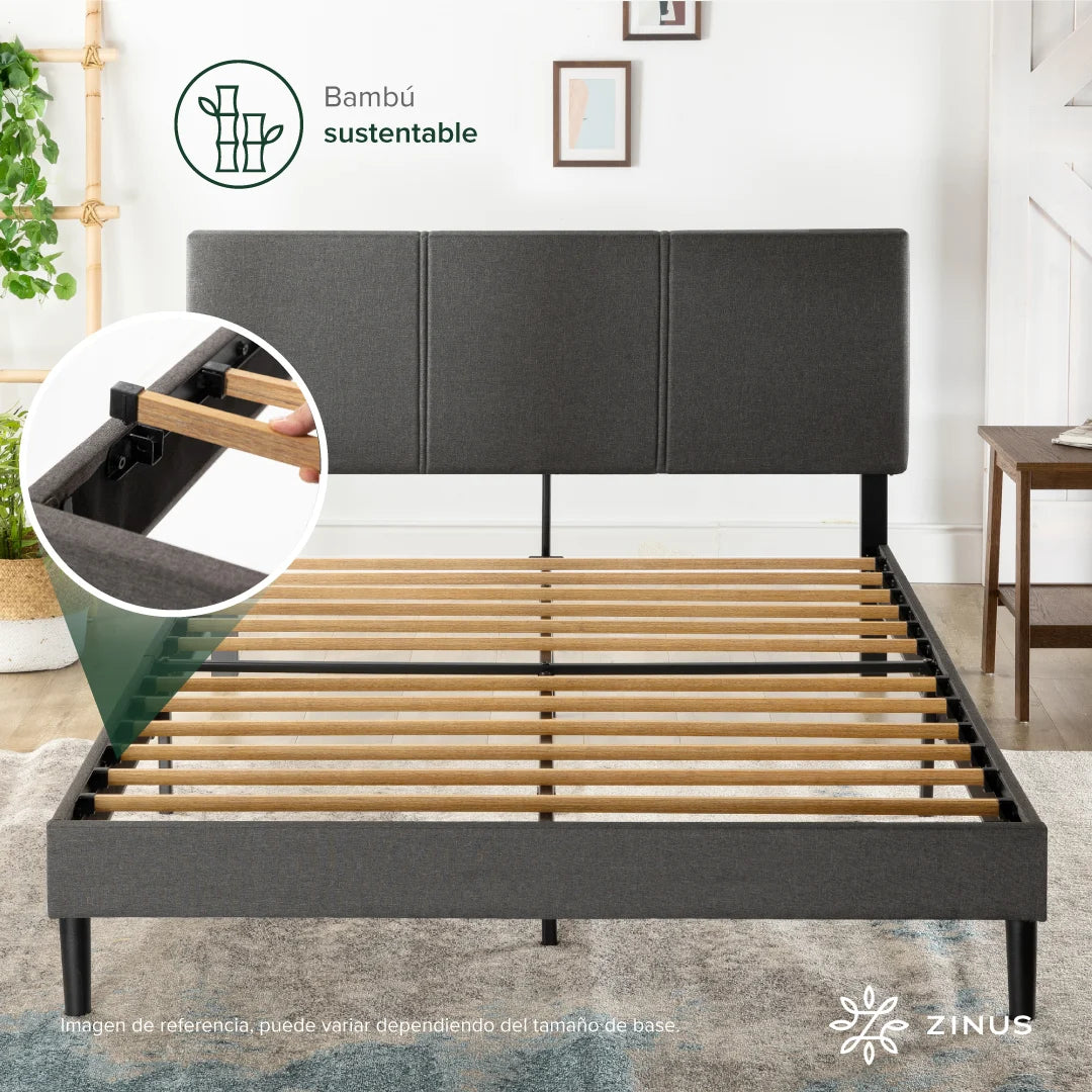 Base Cama Respaldo 2 Plazas Long Zinus Cambril Gris 150x200x31cm