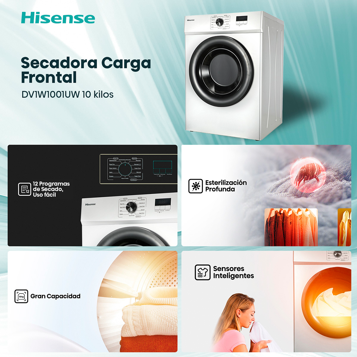 Secadora Hisense DV1W1001UW 10 kg, Blanco