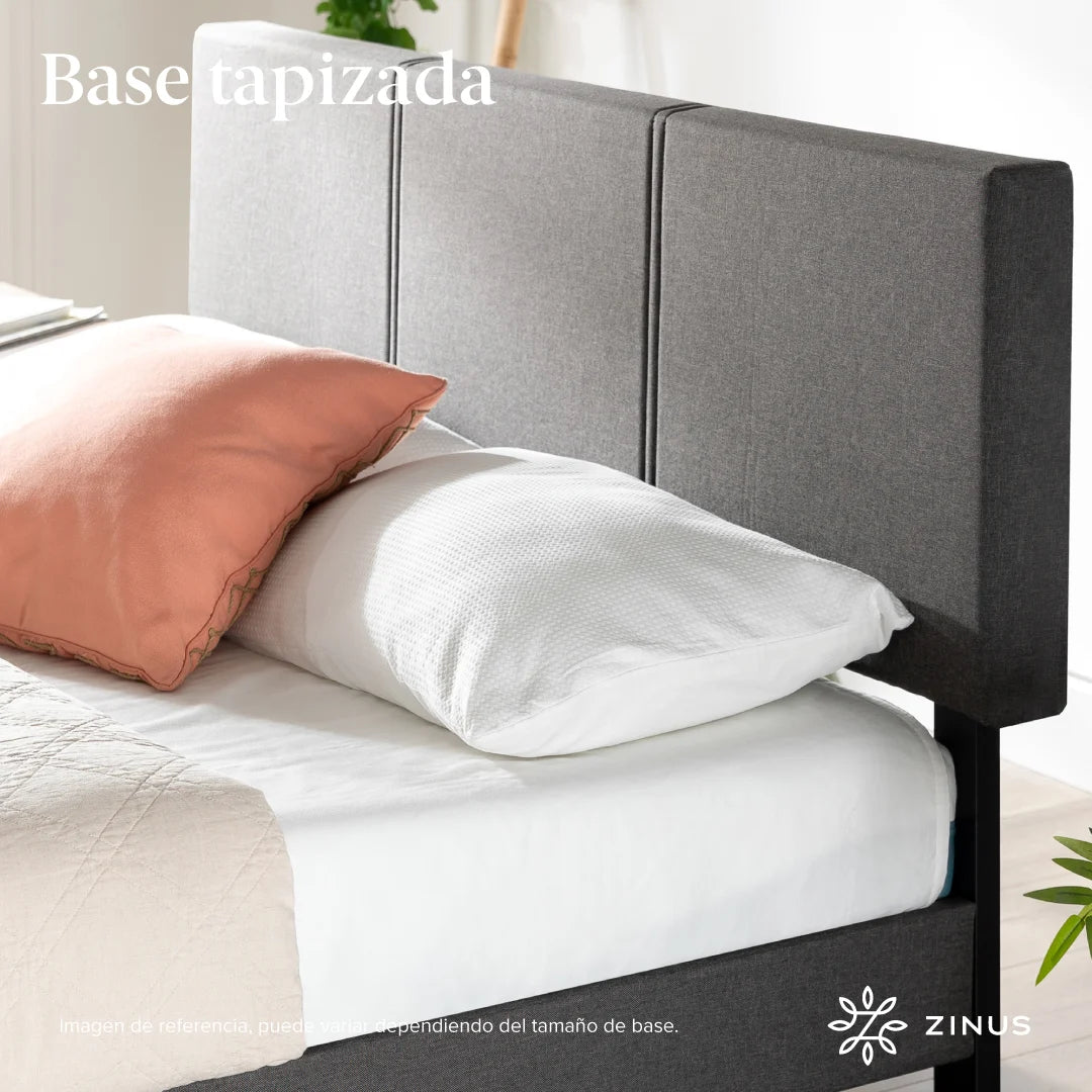 Base Cama Respaldo 2 Plazas Long Zinus Cambril Gris 150x200x31cm