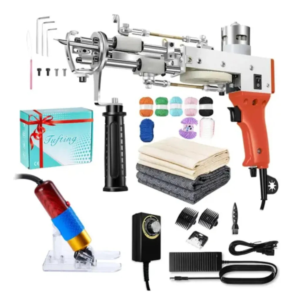Kit Maquina Tufting con Esquiladora, Tela Base y Lanas 8pcs