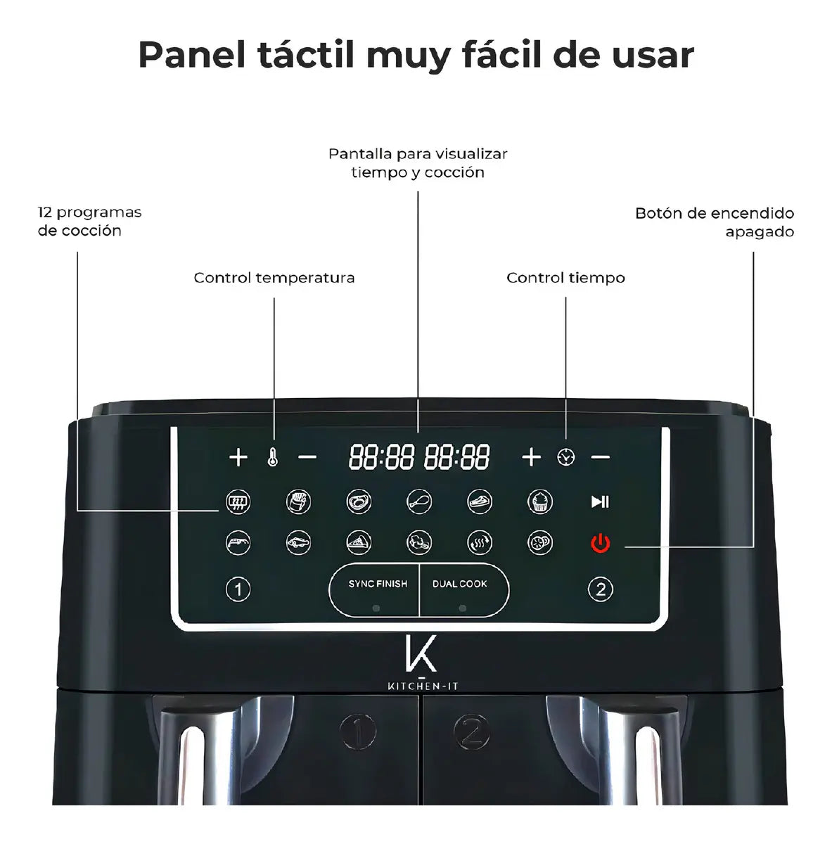 Freidora de Aire Kitchen IT Dual Doble Canasta Independiente 9 Litros