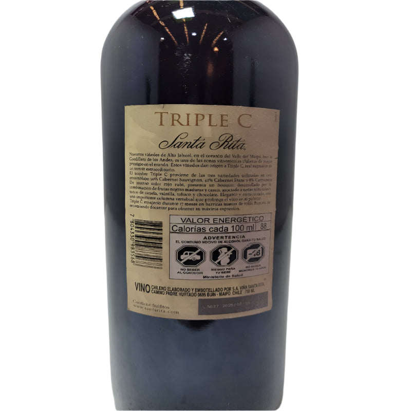 Vino Tinto Triple C Santa Rita Red Wine Valle Del Maipo 750 Ml 1 Botella 2021